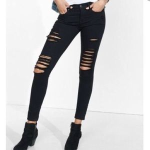 Express Black Distressed Skinny Jean
